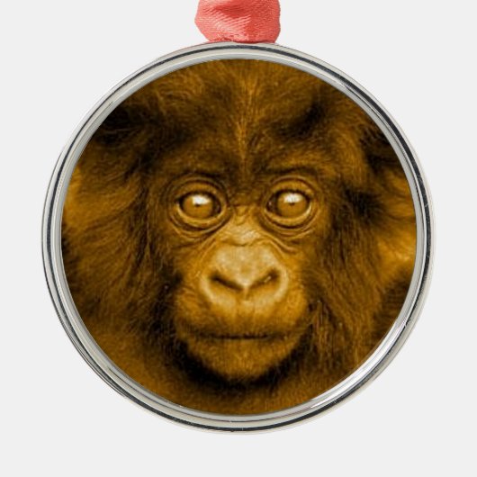 Baby Gorilla Sepia Kleur Kerstversiering Metalen Ornament (Voorkant)