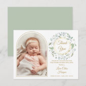 Baby Goud Boog Foto Groene Dank Je Wel Geboorte Aankondigingskaart (Voorkant / Achterkant)