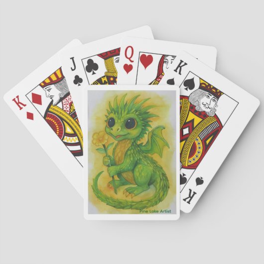 Baby Green Dragon Bringing A Flower Playing Cards Pokerkaarten (Achterkant)