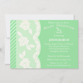 Baby Green, Ivory Floral Lace Baby shower Invite Kaart