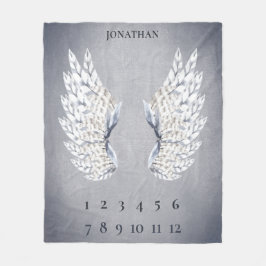Baby Grey Blue Angel Wings Monthly Mijlpaal Fleece Deken