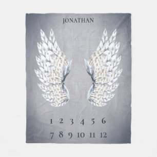 Baby Grey Blue Angel Wings Monthly Mijlpaal Fleece Deken