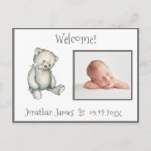 Baby Grijze Neutrale Typografie Naam Stats Aankondigingskaart (Voorkant)