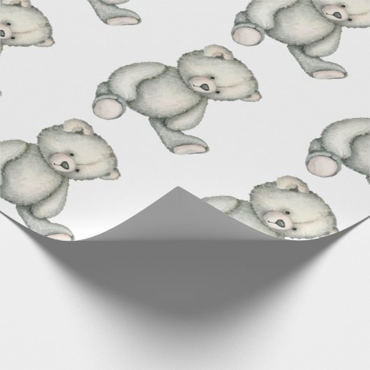 Baby grijze tedderbeaar Genderneutrale Waterverf Cadeaupapier (Hoek)