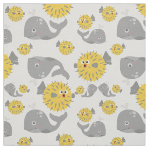 Baby grijze walvis en zwarte Cartoon Stof
