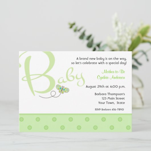 Baby groene Baby shower uitnodiging (Staand voorkant)