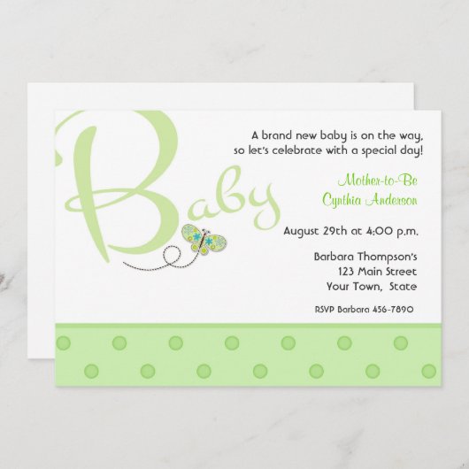 Baby groene Baby shower uitnodiging (Voorkant / Achterkant)