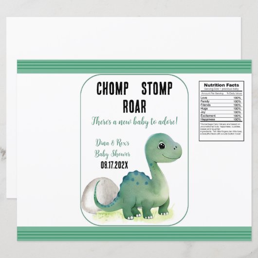 Baby Groene Dinosaurus Chomp Stomp Roar Chip Bag (Voorkant / Achterkant)