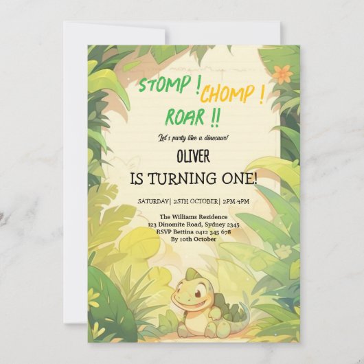 baby groene dinosaurus verjaardagsuitnodigingen kaart (Voorkant)