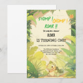 baby groene dinosaurus verjaardagsuitnodigingen kaart (Voorkant / Achterkant)