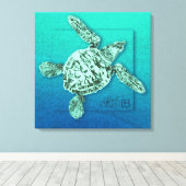 Baby Groene Zee Schildpad in Groen Canvas Afdruk (Insitu (Houten vloer))