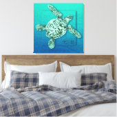 Baby Groene Zee Schildpad in Groen Canvas Afdruk (Insitu (Slaapkamer))