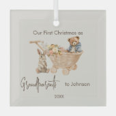 Baby Grootouders Eerste Kerstmis Teddybeer Glas Ornament (Voorkant)