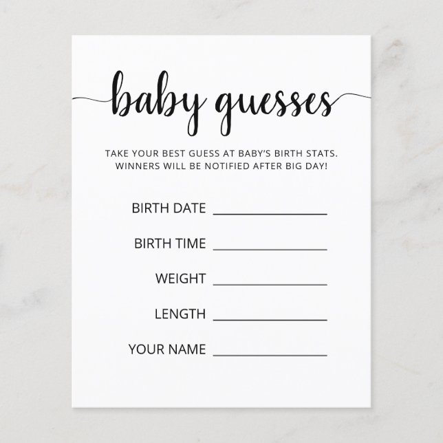 Baby Guesses Baby Prediction Baby shower game card (Voorkant)
