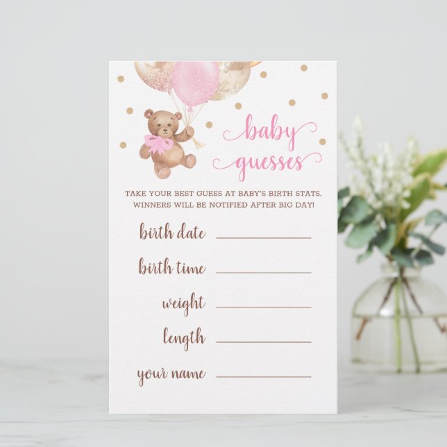 Baby Guesses Game Baby shower Teddy Bear (Staand voorkant)