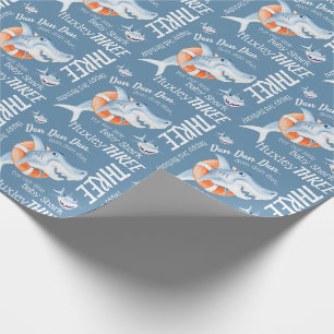 Baby haai 3e verjaardag aangepaste waterverf kunst cadeaupapier