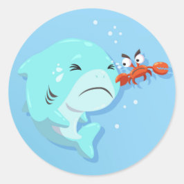 Baby haai en krab ronde sticker