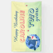 Baby Haai geel schattig kinder Happy Birthday Spandoek (Verticaal)