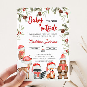 Baby haar koude Baby shower buiten het winterbos Kaart