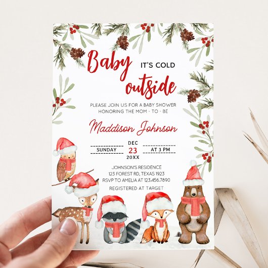Baby haar koude Baby shower buiten het winterbos Kaart