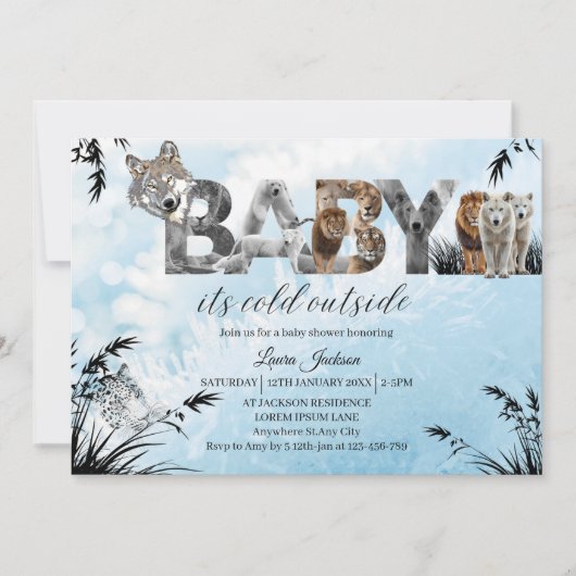 Baby haar koude Baby shower buiten winterdieren Kaart (Voorkant)