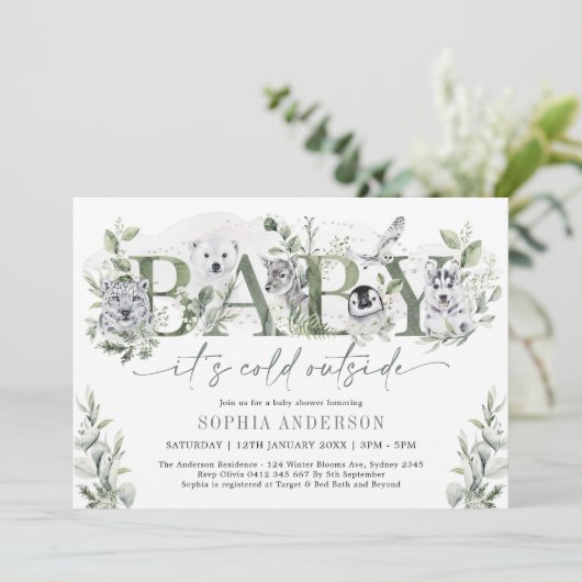 Baby haar koude Baby shower buiten winterdieren Kaart (Staand voorkant)