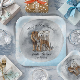 Baby haar koude Baby shower buiten winterdieren Papieren Bordje