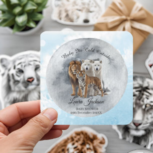 Baby haar koude Baby shower buiten winterdieren Vierkante Sticker