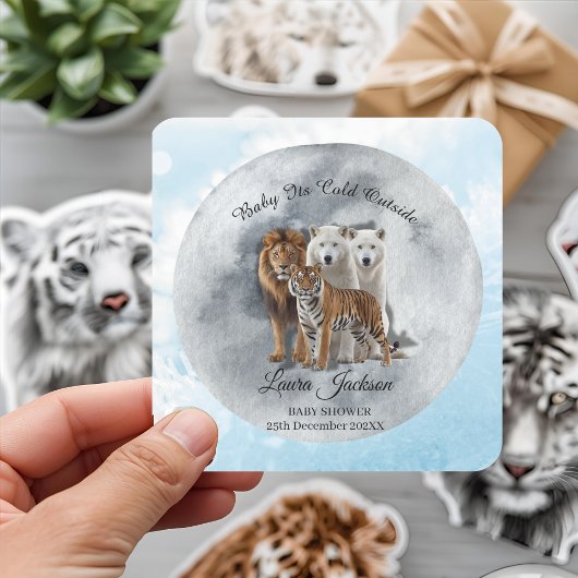 Baby haar koude Baby shower buiten winterdieren Vierkante Sticker