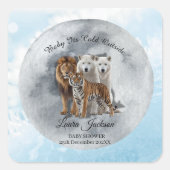 Baby haar koude Baby shower buiten winterdieren Vierkante Sticker (Voorkant)