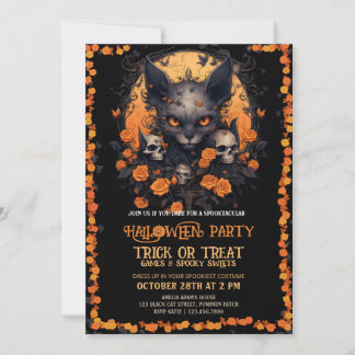 Baby Halloween Angry Cat Skull Flower Kaart
