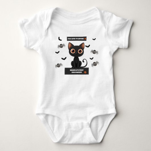 Baby Halloween Bodysuit - Schattigee Zwarte Kat Cu (Voorkant)