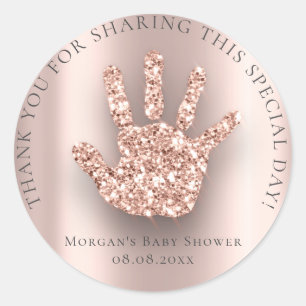 Baby Hand Douche Favor Dank Glitter Roze Rose Ronde Sticker