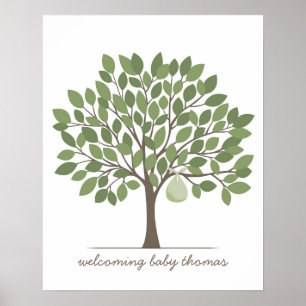 Baby handtekening boom - Groot - Groen Poster