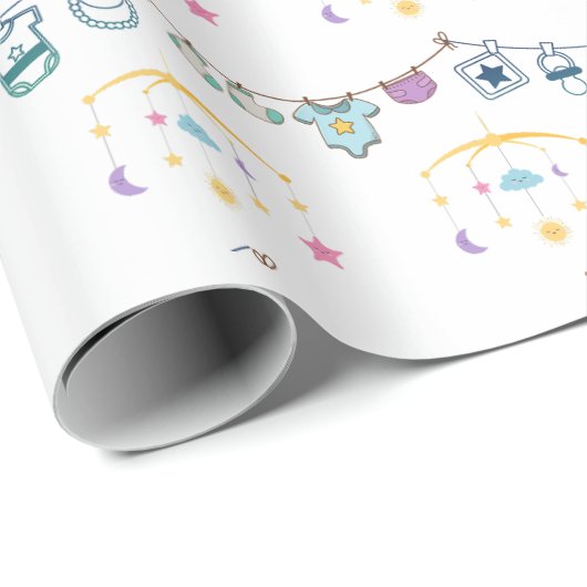 Baby hangend speelgoed en baby pyjama inpakpapier (Rol Hoek)