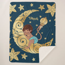 Baby Hanuman slapend op de maan tussen de sterren Sherpa Deken
