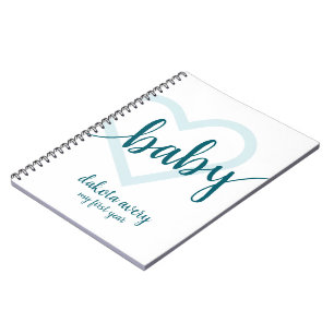 Baby-hart   Aqua Blauw-Groen Bloei Script Notitieboek