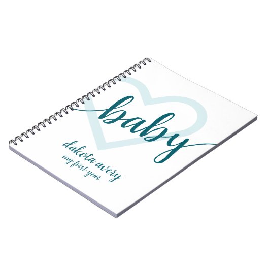 Baby-hart | Aqua Blauw-Groen Bloei Script Notitieboek (Linkerzijde)