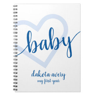 Baby-hart   Bright Classic Blue Flourish Script Notitieboek
