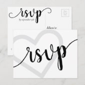 Baby-hart | Classic Zwart Douche RSVP Entree Briefkaart (Voorkant / Achterkant)