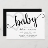 Baby-hart | Classic Zwart Script Douche of Reveal Kaart (Voorkant / Achterkant)