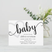 Baby-hart | Classic Zwart Script Douche of Reveal Kaart (Staand voorkant)