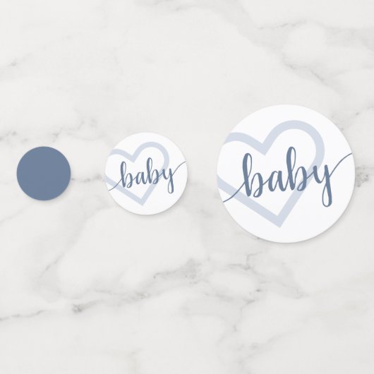 Baby-hart | Dusty Slate Blue Flourish Script Confetti (Voorkanten)