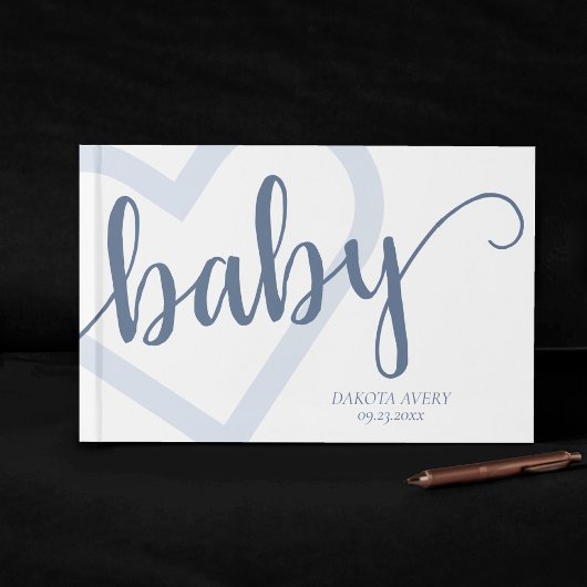 Baby-hart | Dusty Slate Blue Flourish Script Gastenboek