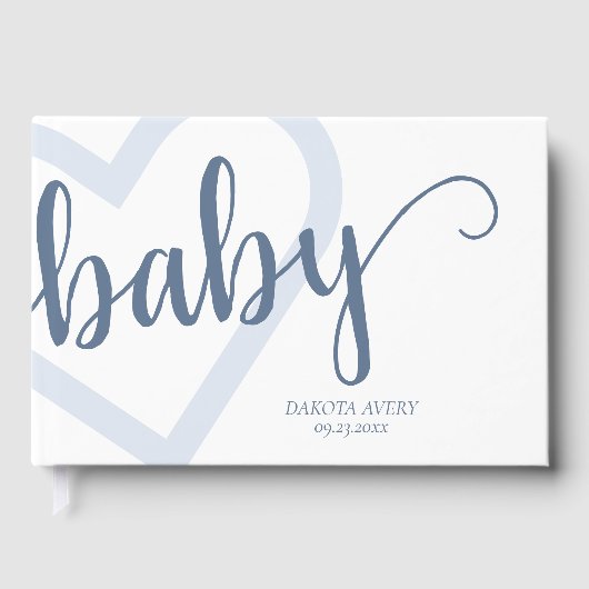Baby-hart | Dusty Slate Blue Flourish Script Gastenboek (Voorkant)