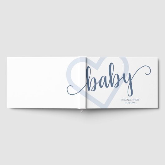 Baby-hart | Dusty Slate Blue Flourish Script Gastenboek (Volledig)