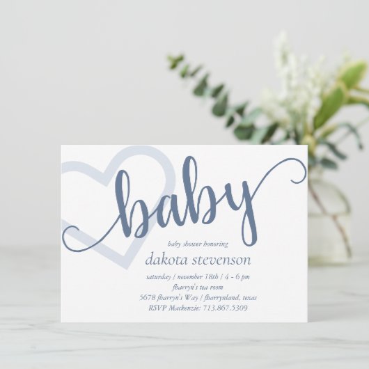 Baby-hart | Dusty Slate Blue Flourish Script Kaart (Staand voorkant)