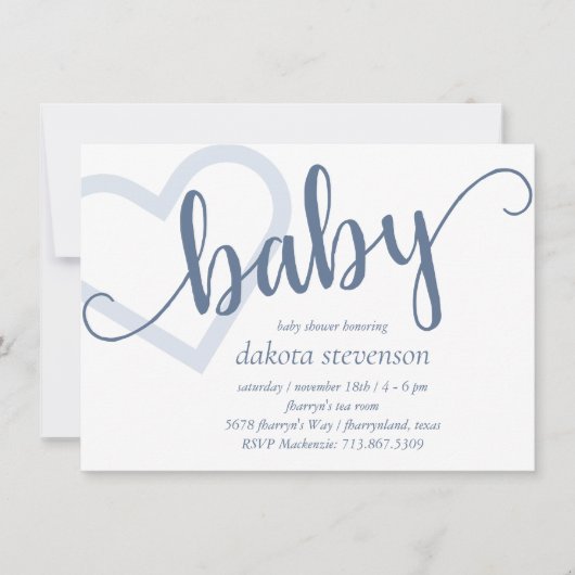 Baby-hart | Dusty Slate Blue Flourish Script Kaart (Voorkant)