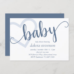 Baby-hart   Dusty Slate Blue Flourish Script Kaart