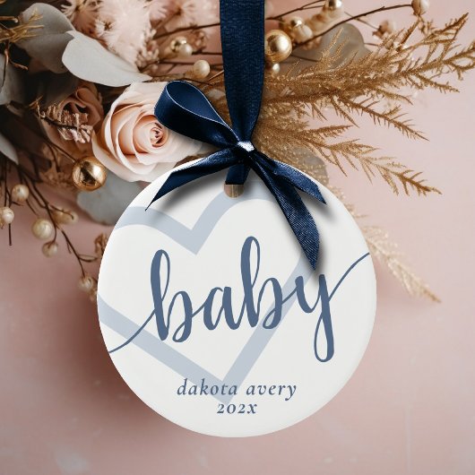 Baby-hart | Dusty Slate Blue Flourish Script Keramisch Ornament